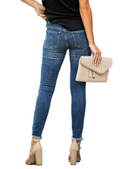 Waist Skinny Jeans Vintage Distressed Denim Holes Destroyed Pencil Pants