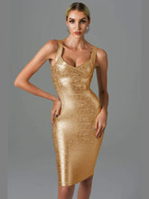 Summer Sleeveless Backless Gold Bronzing Midi Bodycon Dress