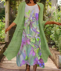 Long sleeve Two pieces women printed maxi dresses