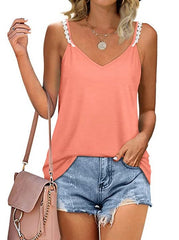 V neck lace design women summer shirts plain vests