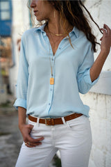 Turn Down Collar Single Breasted Plain Blouses
