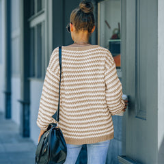 Fashion V-neck loose slimming stripe knit sweaters