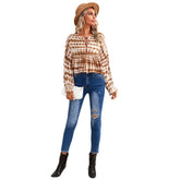 Casual Loose Stripe print Lapel Long sleeve Blouses