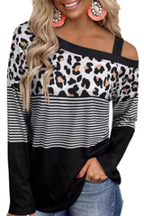 Leopard printed women irregular neck T-shirts