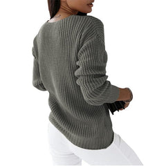 V neck Long sleeve Thick Knit Twist sweaters