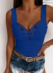Lace v neck women plain sexy fashion vests shirts