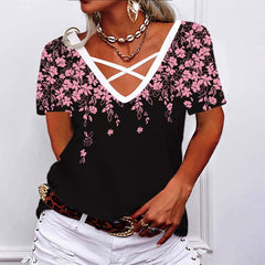 Summer V neck Short sleeve Fashion T-shirts