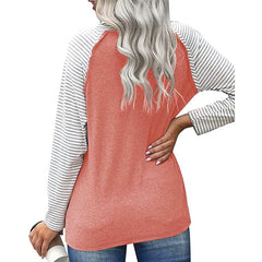 Long Sleeve Stacked Neck Top Striped Sleeve Printed T-Shirts