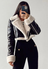 Black leather short street jacket