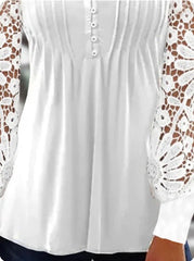 Lace Long Sleeve V Neck Slim Button Design Blouses Tops