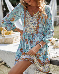 Fashion V neck Vest Print Off shoulder Half sleeve Shift Dresses