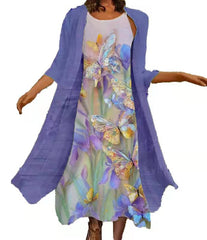 Long sleeve Two pieces women printed maxi dresses