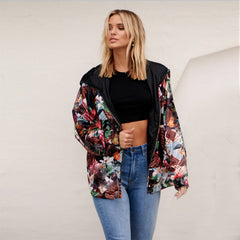 Hooded Flower Printed women sweatshirts