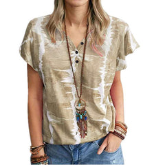 Stylish Print Fastener V neck Short sleeve T-Shirts