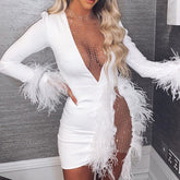 Mesh Splicing Feather Slim Dress