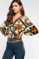 Floral Long sleeve V neck Blouses