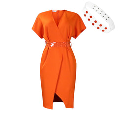 Casual temperament solid color slit half sleeve shift dresses