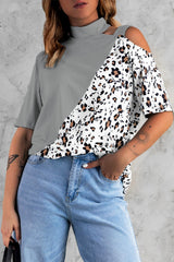 Loose Crew Neck Women's Print Leopard Casual Short Sleeve Top T-Shirts
