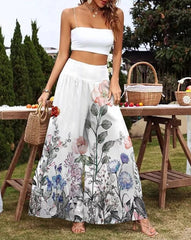 Floral Pattern Loose High Waist Wide Leg Pants for Women