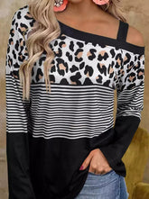 Leopard printed women irregular neck T-shirts
