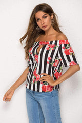 Floral Off shoulder Stripe Blouses