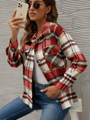 Turn down neck grid women stylish long sleeve inner top blouses