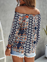 Bohemian Floral Print Off-Shoulder Blouse