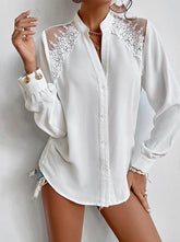 Lace stitching pure stand-up collar elegant long sleeve blouses