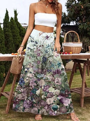 Floral Pattern Loose High Waist Wide Leg Pants for Women