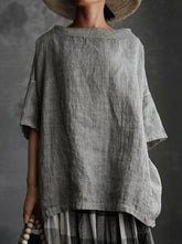Half sleeve round neck plain comfy casual blouses