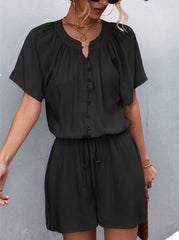 Stylish women round neck plain short sleeve jumpsuits