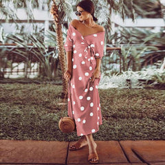Stylish Point print One shoulder Long sleeve Maxi Dresses