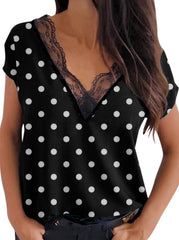 Lace V neck printed women fashion blouses tops