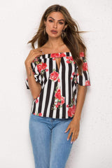 Floral Off shoulder Stripe Blouses