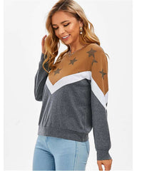 Fashion Star print Gored Round neck Long sleeve T shirt Sweatshirts