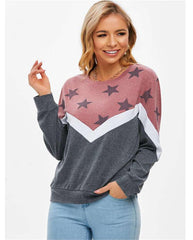 Fashion Star print Gored Round neck Long sleeve T shirt Sweatshirts