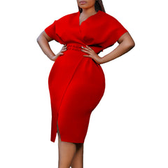 Casual temperament solid color slit half sleeve shift dresses