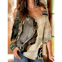 Fashion U neck off shoulder half sleeve Tops shirts