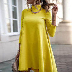 High neck women fashion plain skater dresses