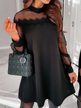 Fashion Sexy Pure Lace Gored Stand collar Long sleeve Shift Dresses