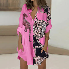 Stylish Turn down neck women printed blouses