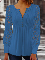 Lace Long Sleeve V Neck Slim Button Design Blouses Tops