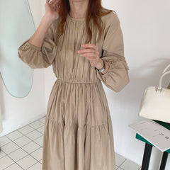 Casual Loose Pure Gored Round neck Long sleeve Maxi Dresses