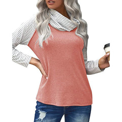 Long Sleeve Stacked Neck Top Striped Sleeve Printed T-Shirts