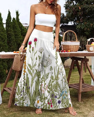 Floral Pattern Loose High Waist Wide Leg Pants for Women