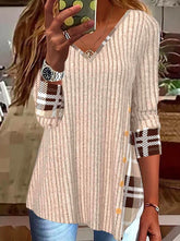 Stylish chic v neck long sleeve button hem T-shirts