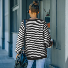 Fashion V-neck loose slimming stripe knit sweaters