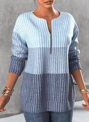 Irregular Neck Color Matching Long Sleeve Sweaters