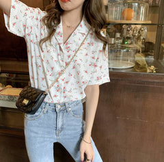 Fashion Print Lapel Short sleeve Blouses