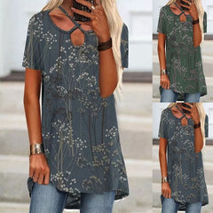 Hallow out neck printed short sleeve T-shirts